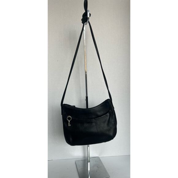 Fossil Women’s Small Black Pebbled Leather Crossbody Purse Shoulder Bag - Picture 1 of 11